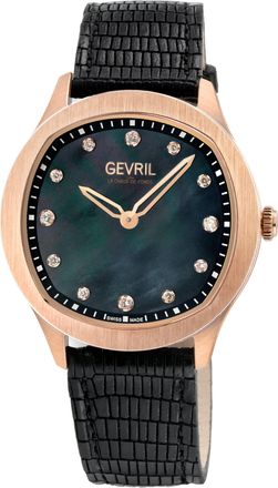 Gevril Group Morcote Swiss Diamond Black MOP Italian 10057 Leather Swiss Quartz Watch