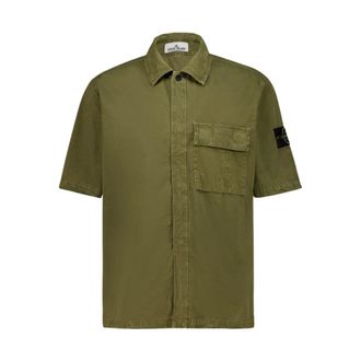 Stone Island Overhemden, Heren, Groen, M, Katoen, Brushed Cotton Canvas Old Effect Shirt