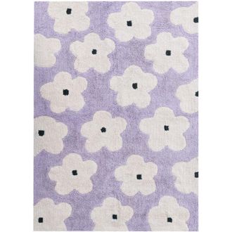 Beliani Area Rug Light Violet Cotton 140 x 200 cm Decorative Flowers Pattern Boho Style Living Room Kids Childrens Room MOKHVA