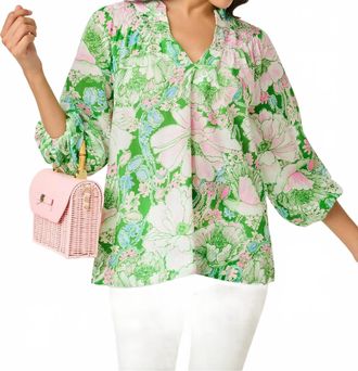 Lilly Pulitzer Lourdes Ruffle Top In Putting Green Poppyland