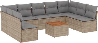 vidaXL Juego De Sof&aacute;s Jard&iacute;n Con Cojines Beige 10 Pzas Rat&aacute;n Sint&eacute;tico Vidaxl
