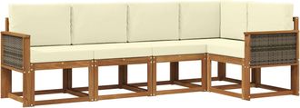 vidaXL Conjunto De Sof&aacute;s De Exterior 5 Uds. Natural Y Crema Poli&eacute;ster Vidaxl