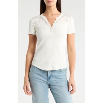 Lucky Brand Cutwork Henley Top in Whisper White at Nordstrom, Size Xx-Large