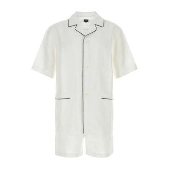 Ermenegildo Zegna Pyjamas, male, White, Size: XL Piping-detail Linen Pyjama