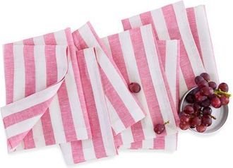 Solino Home Linen Dinner Napkins Set of 4, 20 x 20 Inch for Dining Table, Holiday and Everyday Table Decor - Sorrento Stripe in Chateau Rose And