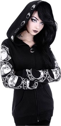 Generic L-053 Black Teen Girls Zip Up Jacket Hoodies Outerwear for Women Long Sleeve Vintage Goth Grunge Hooded Cardigan Renaissance Steampunk Winter Fall 202