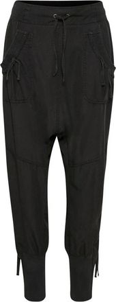 Cream Zwarte broek met elastische taille - Dames - Straight fit broeken - Zwart - M - Polyester - Broeken