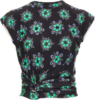 Paco Rabanne geometric floral asymmetric ring drape top