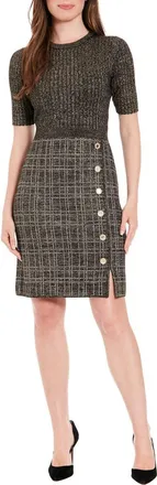London Times Elbow Length Sleeve Side Button Dress in Black/Gold at Nordstrom Rack, Size X-Large