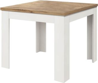Konte Design Mesa de madera, acabado roble, base blanca extensible 90×90-180×90cm