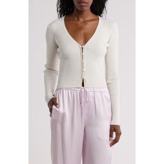 Rebecca Taylor Rib Merino Wool Blend Crop Cardigan Sweater in Blanc Heather at Nordstrom Rack, Size Large