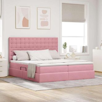 vidaXL Vidaxl Letto Con Contenitore Con Testiera Rosa 200 X 200 Cm Velluto