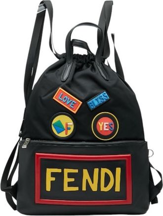 Fendi Black Multi-Color Nylon Leather Backpack (Pre-Owned)