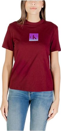 Calvin Klein Jeans Tops, Dames, Rood, L, Katoen, Bordeaux Katoenen T-shirt