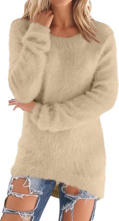 Generic Fleece Sweatshirts for Women UK Warm Solid Color Fluffy Long Sleeve Tunic Tops Womens Sweaters Winter Jumpers Casual Crewneck Ladies Soft Cozy Pullove