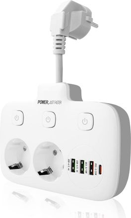 OEM Multiprise Murale - 2 Prises 10 A 2500 W - 3 Ports Usb Pd3.0 Qc3.0 - Protection Parafoudre - C&acirc;ble Int&eacute;gr&eacute; 0,1 M - Blanc