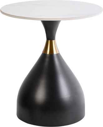 Beliani Beliani - Side Table Sintered Stone Top White Natural Look Black Metal Base Gold Accent Modern Design &oslash; 50 cm Ituna