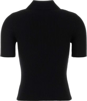 Courr&egrave;ges Womens Ribbed Viscose Blend Polo Shirt Black Polyester