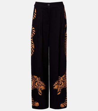 Farm Rio Black Tiger wide-leg pants