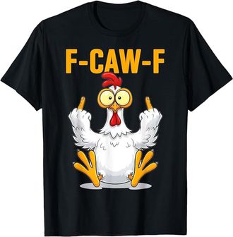 Generic F-CAW-F Funny Sarcasm Tshirt Women Halloween Cartoon Rooster Printed Summer F CAW F Tops Vintage Chicken Sarcastic Humor T-Shirt Female Streetwear(YS0
