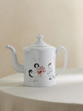 Astier De Villatte + Grace Coddington Teiera In Ceramica Stampata Jimis Bouquet - Bianco