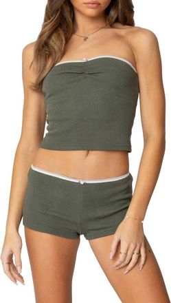 Edikted Georgina Waffle Knit Tube Top in Olive at Nordstrom, Size Medium