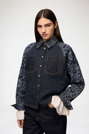 Ganni Navy Shirt in Patchwork Denim - Size 34 Organic Cotton