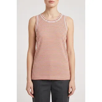 Brunello Cucinelli Rust Striped Cotton Tank Shirt, Size XL
