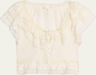 LoveShackFancy Persine Silk Ruffle Top