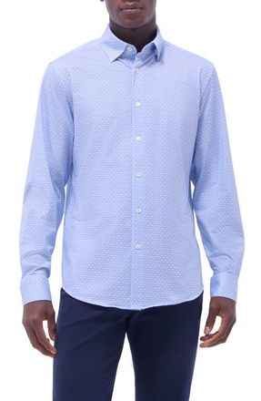 Bugatchi Jules OoohCotton Grid Check Button-Up Shirt in Air Blue at Nordstrom, Size Xxx-Large