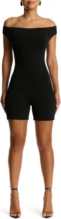 Naked Wardrobe Smooth Off the Shoulder Romper in Black at Nordstrom, Size Large