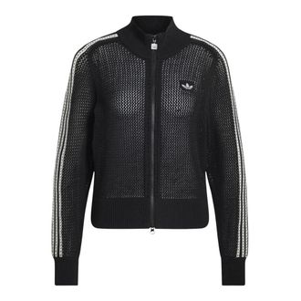 adidas Training Jackets, female, Black, S, Knitted Crochet Firebird Track Top