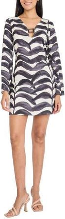 Donna Morgan Long Sleeve A-Line Minidress in Cream/Ebony at Nordstrom Rack, Size 18
