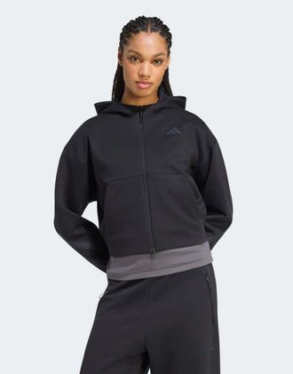 adidas Z.N.E. - Felpa corta nera con zip-Nero