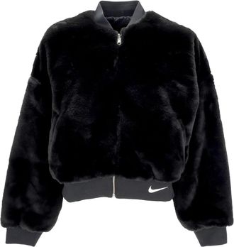 Nike Omkeerbare Faux Fur Bomberjack Zwart - Dames - Fleece jassen - Zwart - M - Polyester - Fitness