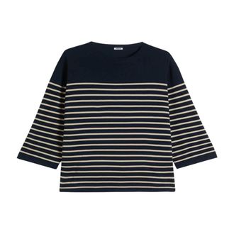 Aspesi Round-neck Knitwear, female, Multicolor, Size: S Boatneck Ribbed Cotton Sweater