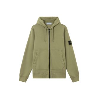 Stone Island Zip-Through Hoodie - Heren - Vesten met rits - Groen - M - Katoen - Hoodies & sweatvesten