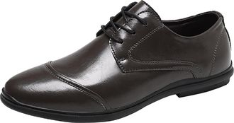 Generic Shoes Dress Oxford for Men Lace Up Derby Shoes Cap Round Toe PU Leather Slip Resistant Block Heel Low Top Rubber Sole Anti-Slip Prom(Brown,8.5 UK)