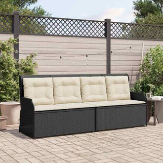 vidaXL Garden Bench with Cushion Black Poly rattan vidaXL
