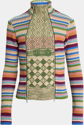 Dries Van Noten Striped Wool Rib-Knit Cardigan