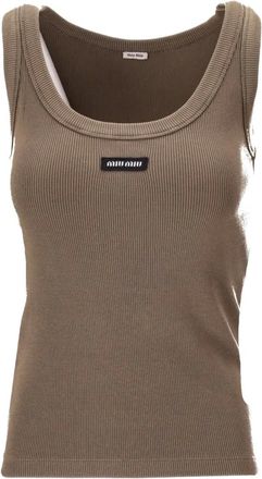 Miu Miu Geribbelde tanktop met logo - Bruin