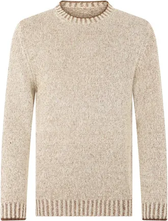 Fedeli Elegante Trui met Lange Mouwen - Heren - Ronde hals truien - Beige - L - Katoen - Truien & Vesten