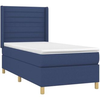 vidaXL Cama Box Spring Con Colch&oacute;n Tela Azul 90x190 Cm Vidaxl