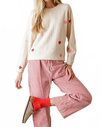27 Miles Malibu Nelli Cashmere Heart Embroidered Cable Sweater In Coconut