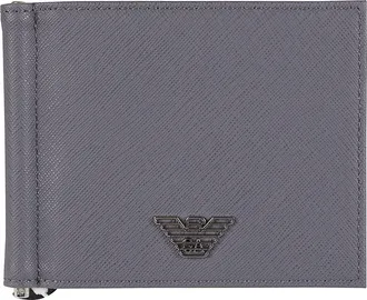 Emporio Armani Textured Grey Logo Plaque Money Clip Wallet