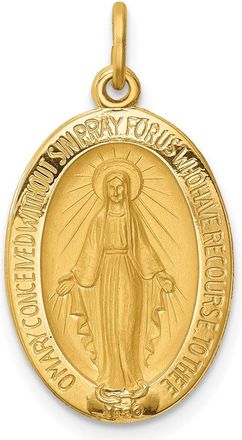 Diamond2Deal 14k Yellow Gold Polished and Satin Solid Miraculous Medal Oval Pendant