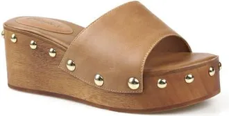 Candie's Jewell Platform Wedge Slide Sandal in Tan Leather at Nordstrom, Size 11