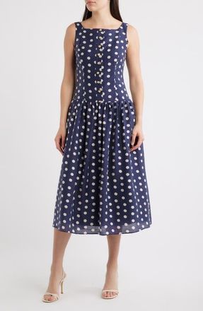 Julia Jordan Dot Sleeveless Midi Dress in Navy Multi at Nordstrom, Size 14