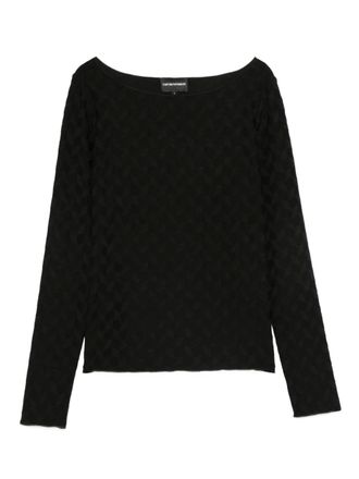 Emporio Armani textured boat-neck sweater - women - Elastane/Polyamide - S - Black