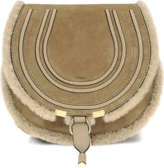 Chloé small Marcie saddle cross body bag - women - Calf Leather/Calf Leather/Sheep Skin/Shearling - One Size - Neutrals